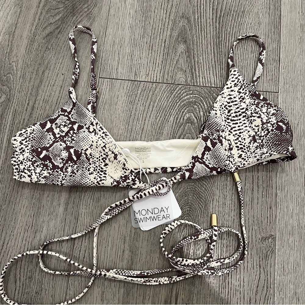 Monday Swimwear Brown and Cream Snake Print Triangle Bikini Top